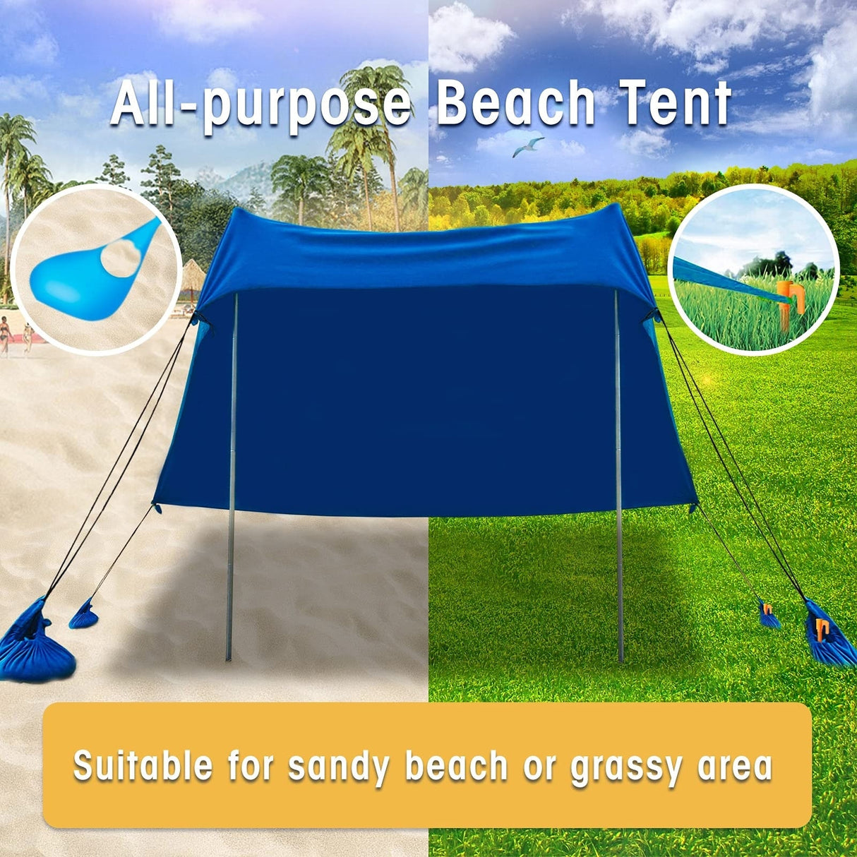 ALPHA CAMP Beach Sunshade 7.6 x 7.2 FT Portable Canopy Tent Sun Shelter Shade with Sandbag Anchors