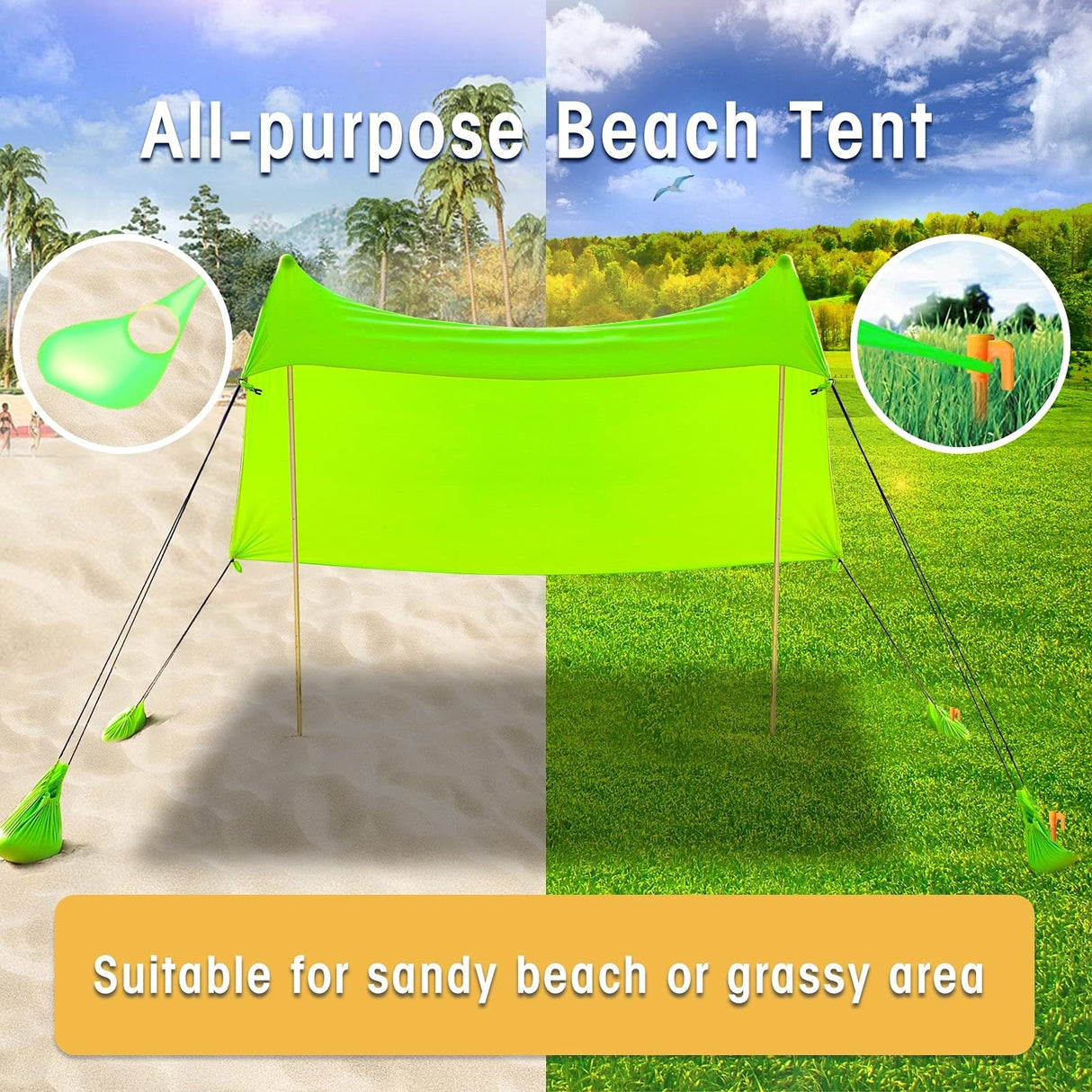 ALPHA CAMP Beach Sunshade 7.6 x 7.2 FT Portable Canopy Tent Sun Shelter Shade with Sandbag Anchors