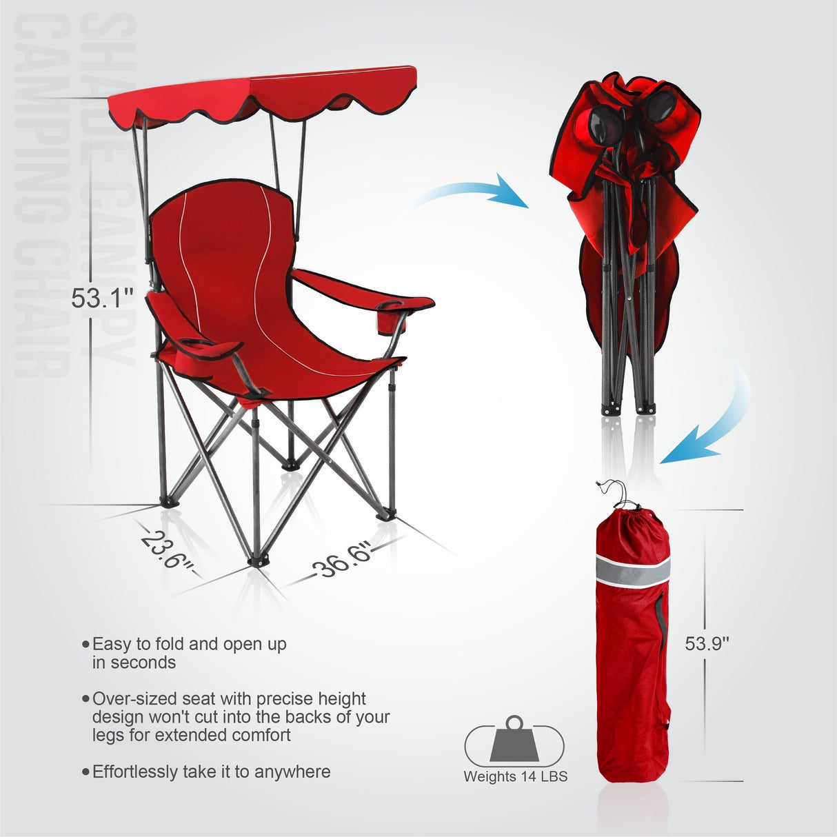 Camp Chairs with Shade Canopy Chair Folding Camping Recliner Support 350 LBS