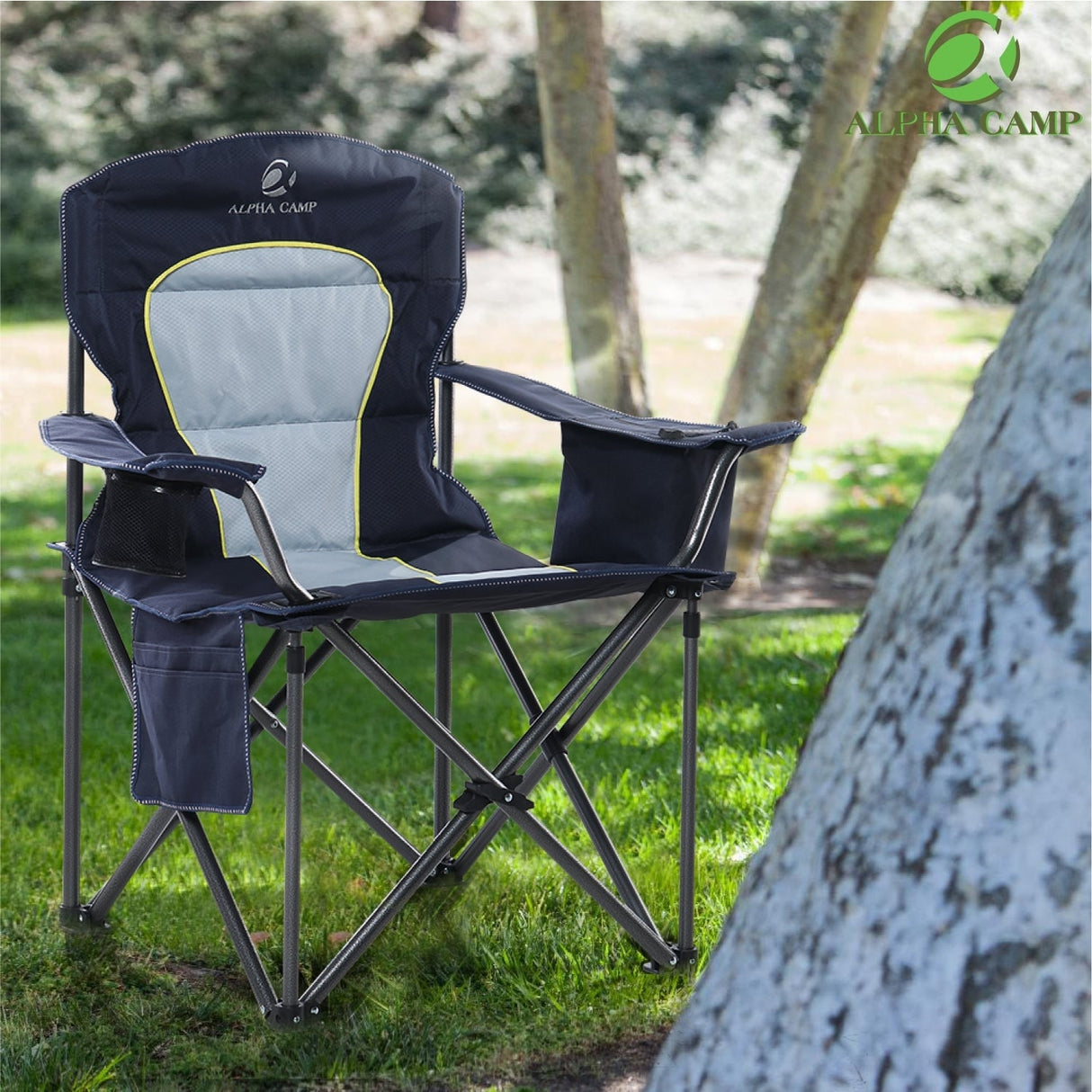 Oversized Camping Folding Chair Heavy Duty Support 450 LBS Steel Frame Collapsible Padded Arm Chair with Cup Holder