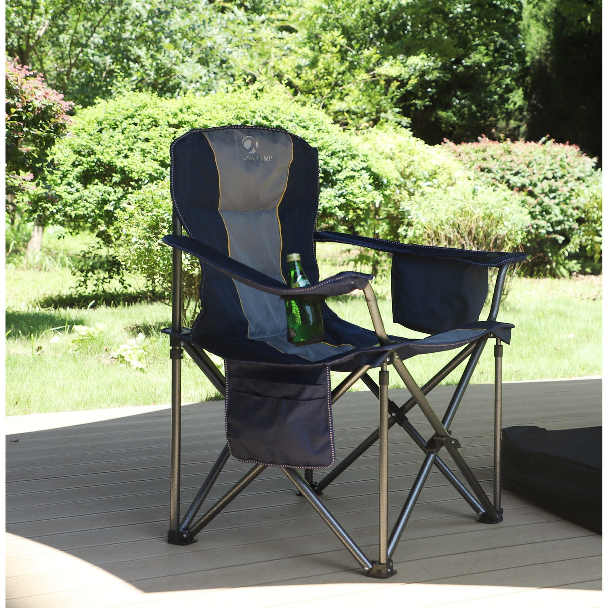 Oversized Camping Folding Chair Heavy Duty Support 450 LBS Steel Frame Collapsible Padded Arm Chair with Cup Holder