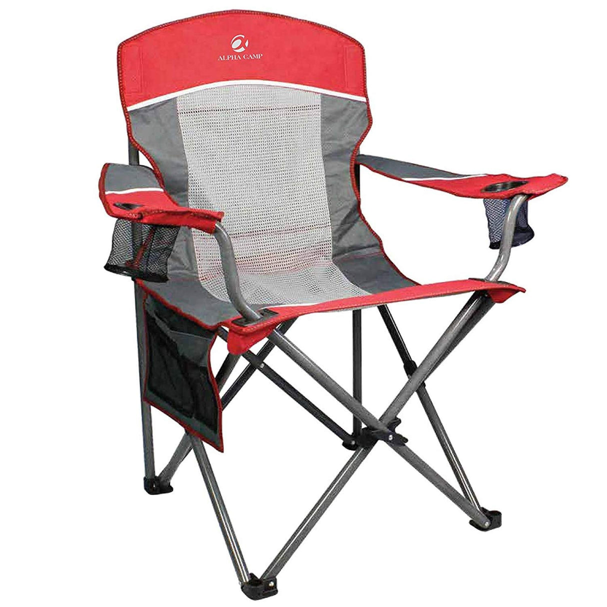 Oversized Mesh Back Camping Folding Chair Heavy Duty Support 350 LBS Collapsible Steel Frame