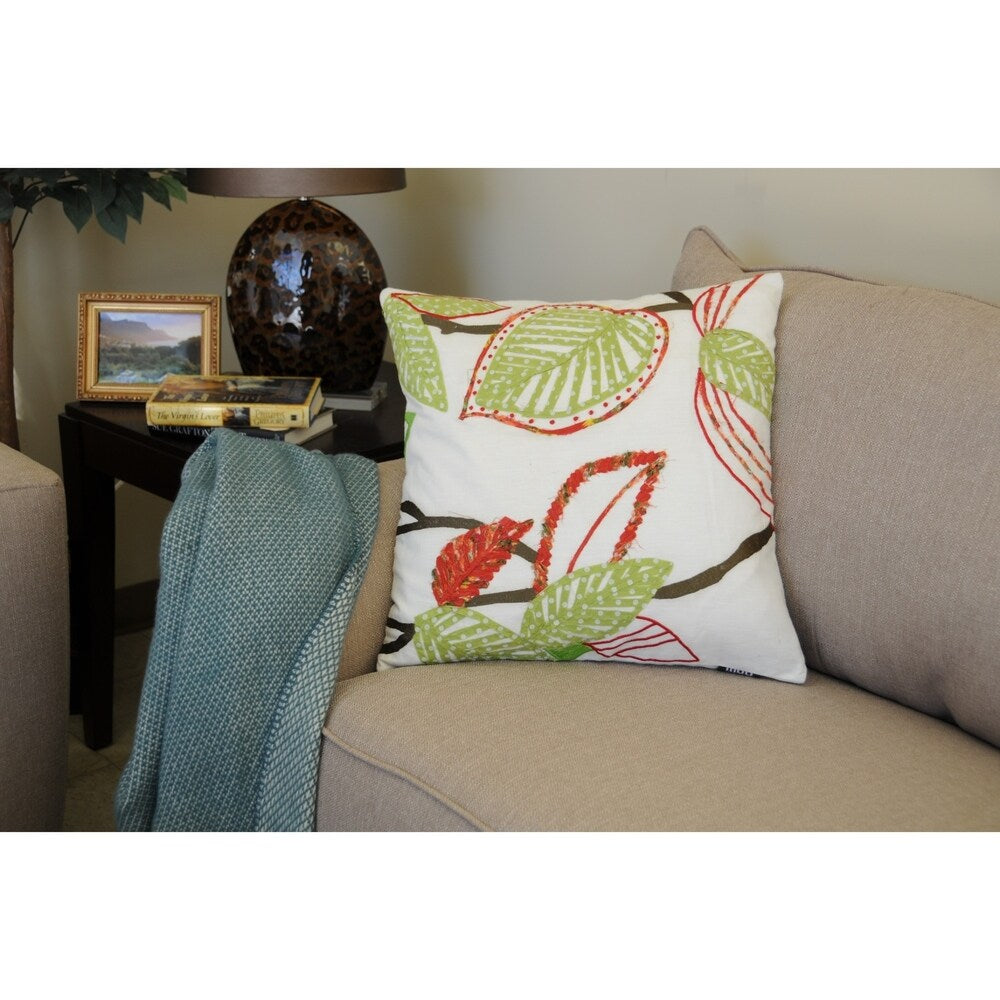 AM Home Leaves Applique Pillow, Feather Insert, 20" x 20"