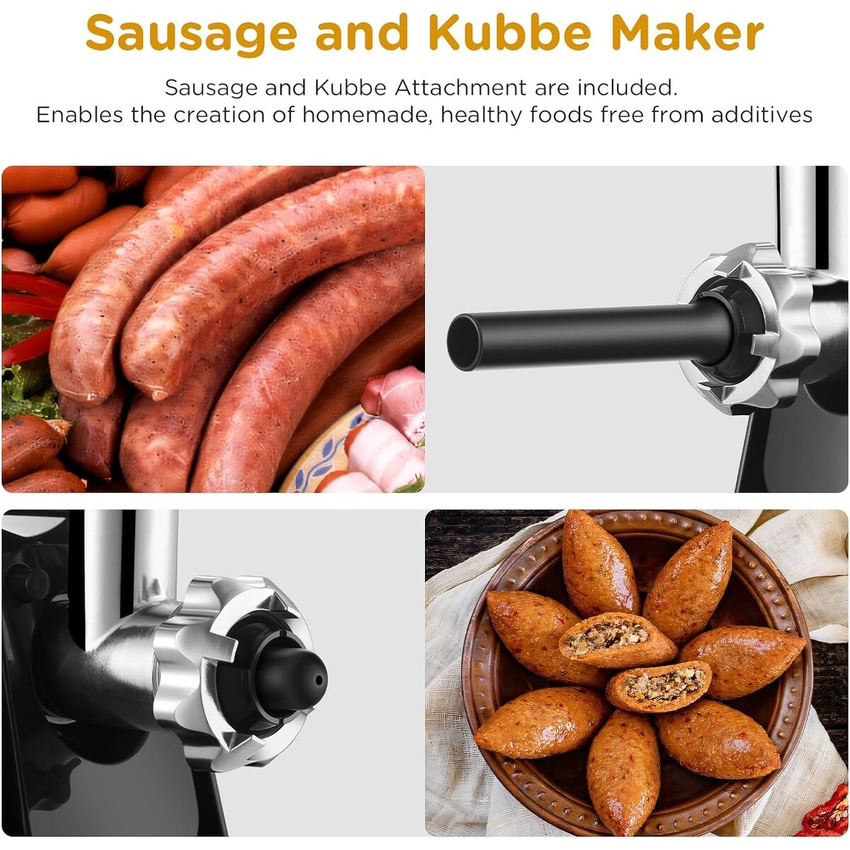 AOBOSI Meat Grinder Electric,with 2 Stainless Steel Blades & 4 Grinding Plates,Sausage Maker & Kibbe Kit for Home Kitchen