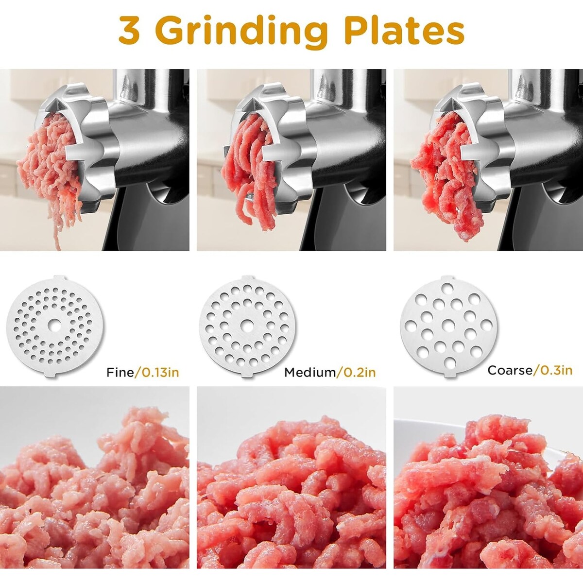 AOBOSI Meat Grinder Electric,with 2 Stainless Steel Blades & 4 Grinding Plates,Sausage Maker & Kibbe Kit for Home Kitchen