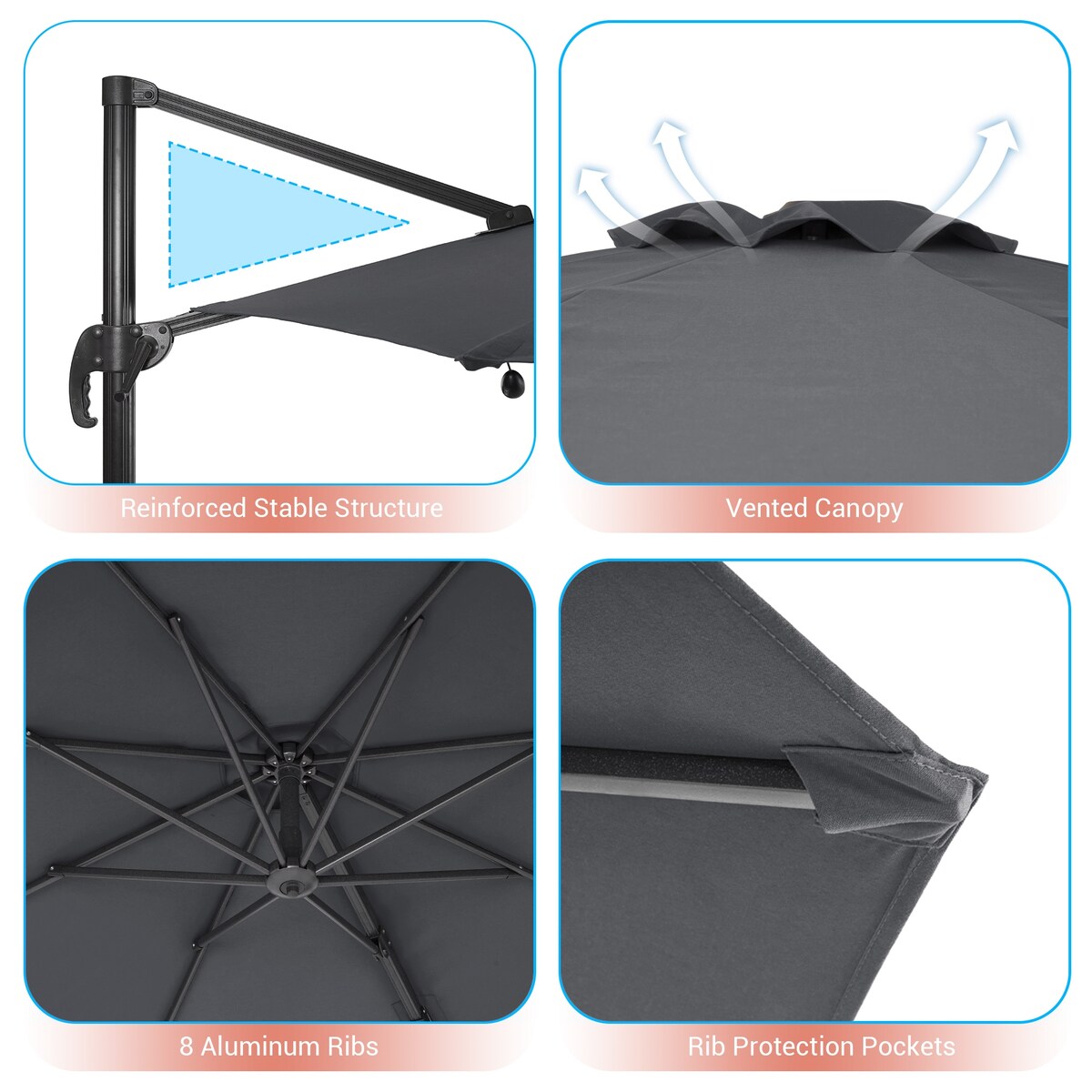 AOOLIMICS 11FT Cantilever Umbrella Aluminum Frame and 360 Rotation