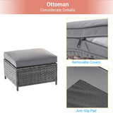 AOOLIMICS 6Pcs Outdoor Gray PE Wicker Furniture Wide Seat Conversation Sofa Set