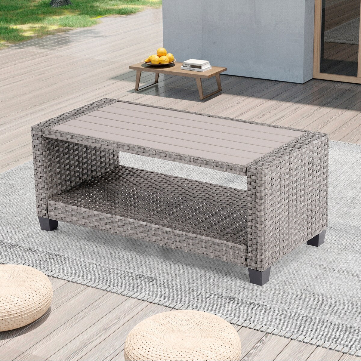 AOOLIMICS 6Pcs Outdoor Gray PE Wicker Furniture Wide Seat Conversation Sofa Set