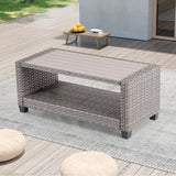 AOOLIMICS 6Pcs Outdoor Gray PE Wicker Furniture Wide Seat Conversation Sofa Set
