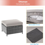 AOOLIMICS 6Pcs Outdoor Gray PE Wicker Furniture Wide Seat Conversation Sofa Set