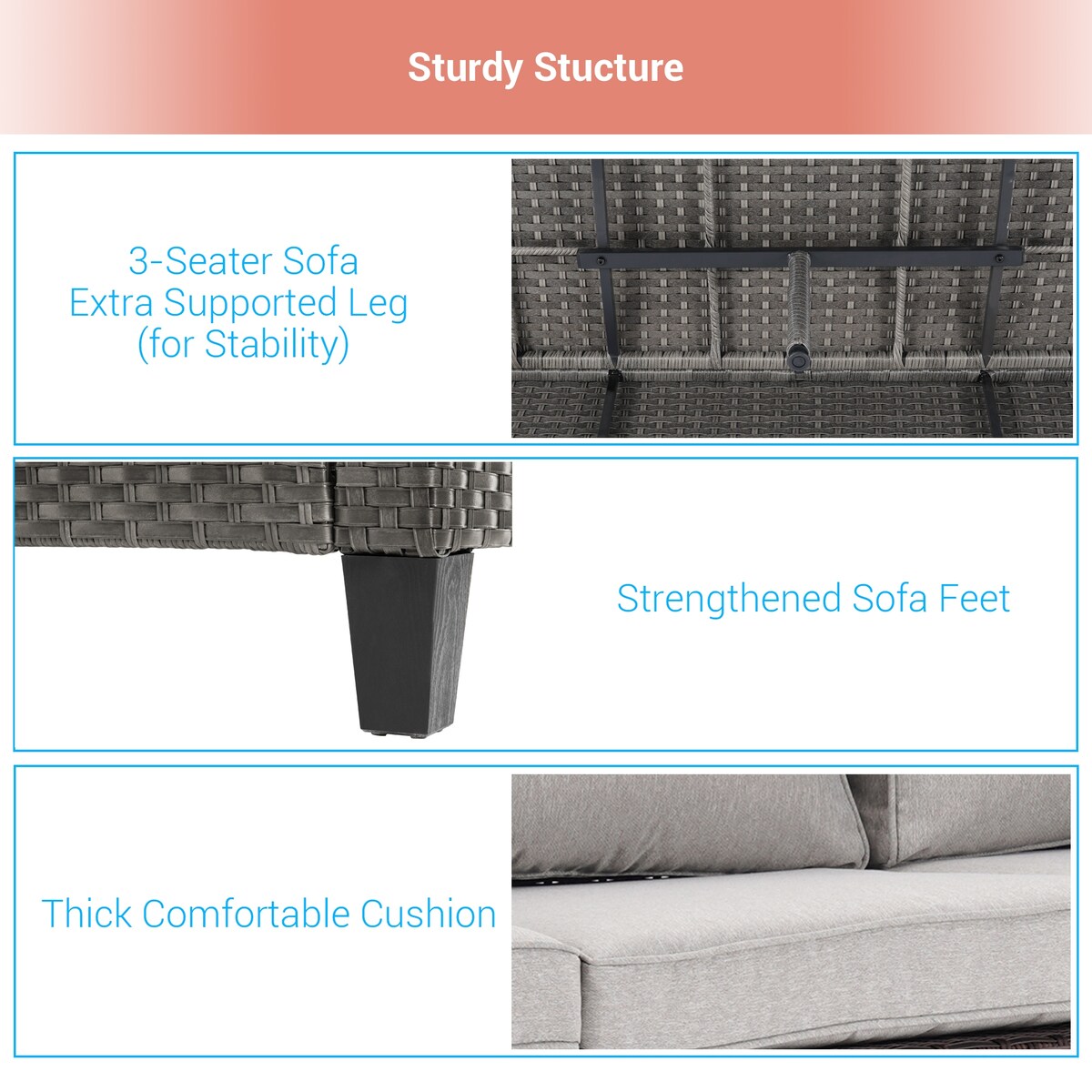 AOOLIMICS 6Pcs Outdoor Gray PE Wicker Furniture Wide Seat Conversation Sofa Set