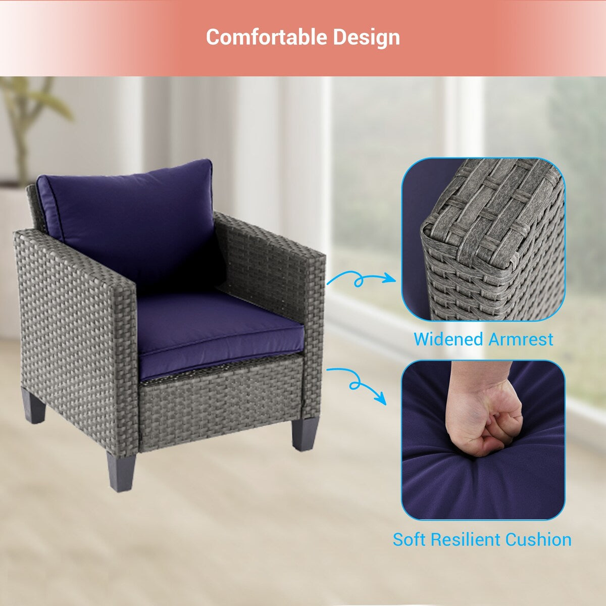 AOOLIMICS 6Pcs Outdoor Gray PE Wicker Furniture Wide Seat Conversation Sofa Set