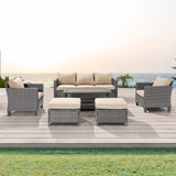 AOOLIMICS 6Pcs Outdoor Gray PE Wicker Furniture Wide Seat Conversation Sofa Set