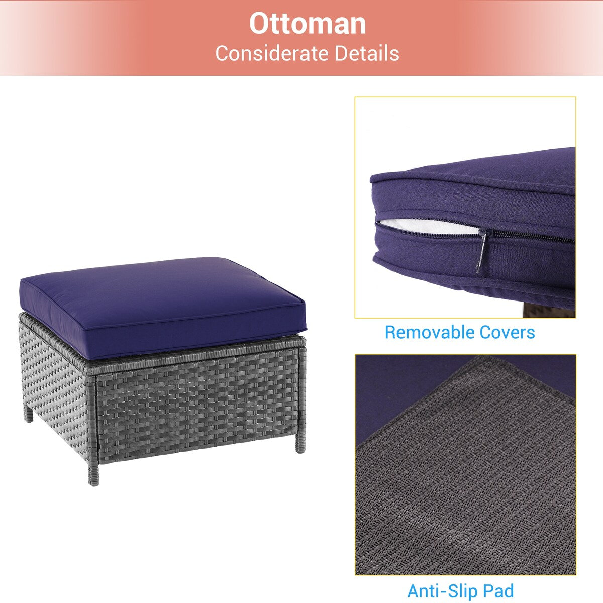 AOOLIMICS 6Pcs Outdoor Gray PE Wicker Furniture Wide Seat Conversation Sofa Set