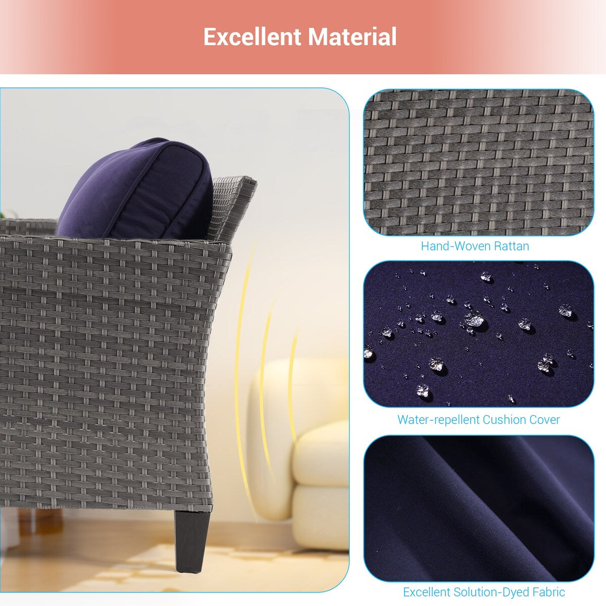 AOOLIMICS 6Pcs Outdoor Gray PE Wicker Furniture Wide Seat Conversation Sofa Set