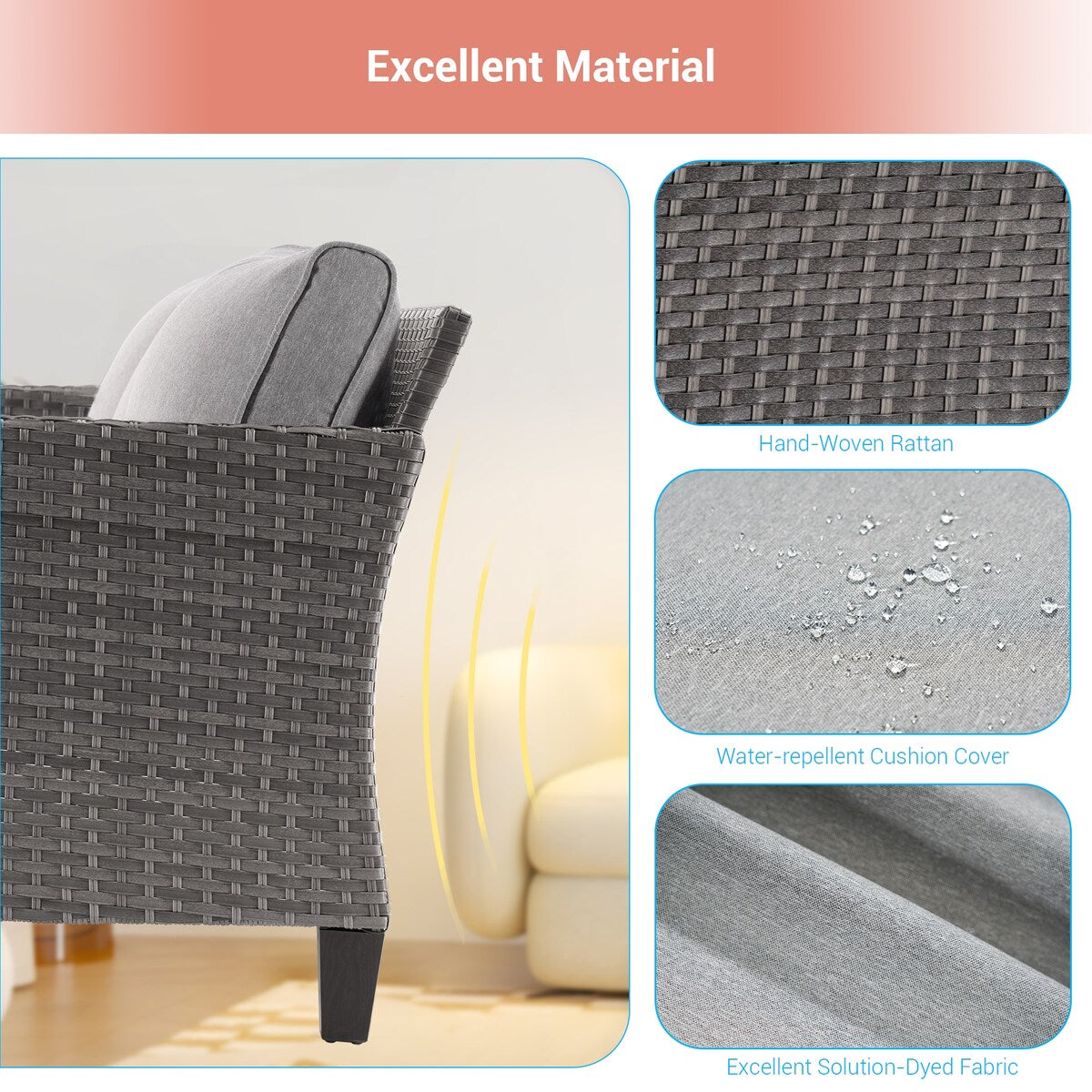 AOOLIMICS 6Pcs Outdoor Gray PE Wicker Furniture Wide Seat Conversation Sofa Set