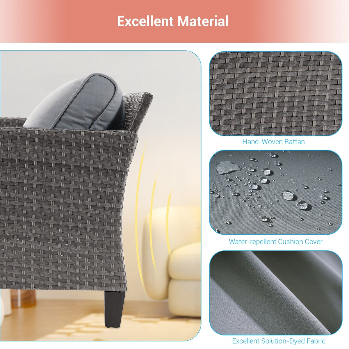 AOOLIMICS 6Pcs Outdoor Gray PE Wicker Furniture Wide Seat Conversation Sofa Set
