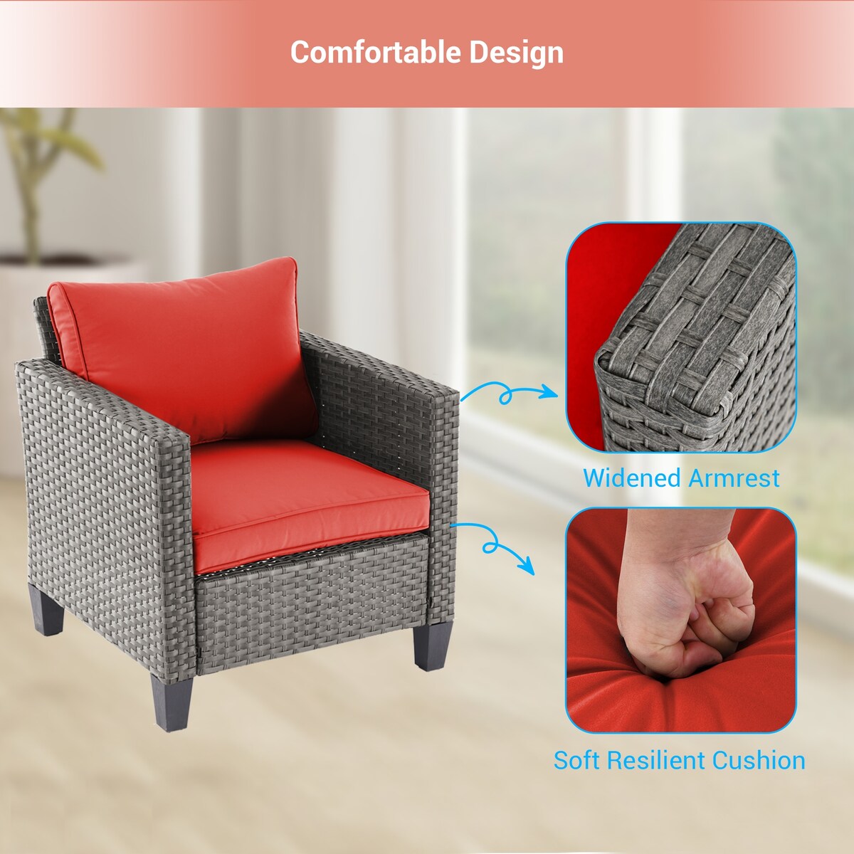 AOOLIMICS 6Pcs Outdoor Gray PE Wicker Furniture Wide Seat Conversation Sofa Set