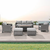 AOOLIMICS 6Pcs Outdoor Gray PE Wicker Furniture Wide Seat Conversation Sofa Set
