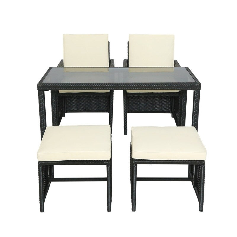 AOOLIVE 5-Piece Rattan Outdoor Patio Furniture Set with Beige Cushion