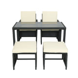 AOOLIVE 5-Piece Rattan Outdoor Patio Furniture Set with Beige Cushion
