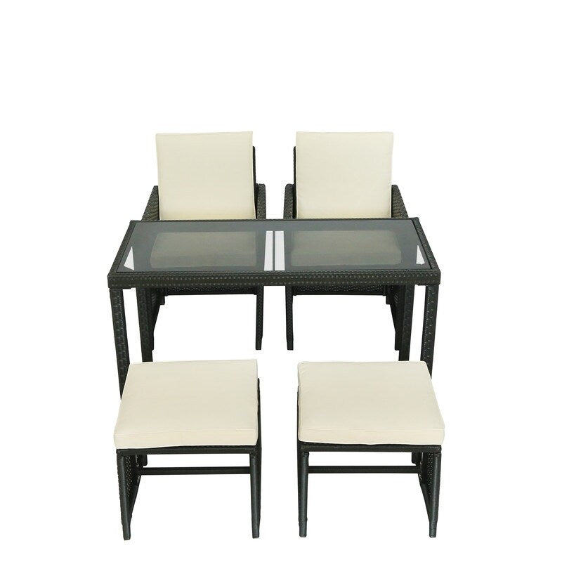AOOLIVE 5-Piece Rattan Outdoor Patio Furniture Set with Beige Cushion