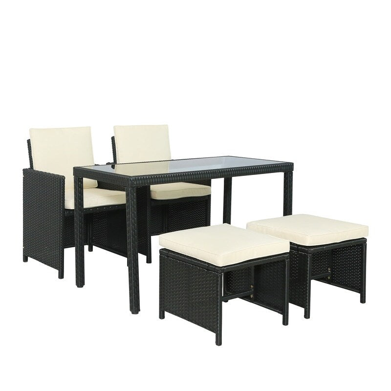 AOOLIVE 5-Piece Rattan Outdoor Patio Furniture Set with Beige Cushion