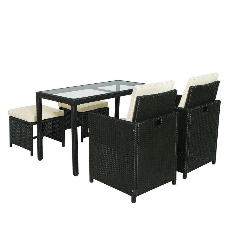 AOOLIVE 5-Piece Rattan Outdoor Patio Furniture Set with Beige Cushion