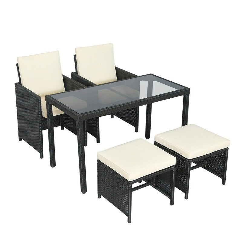 AOOLIVE 5-Piece Rattan Outdoor Patio Furniture Set with Beige Cushion