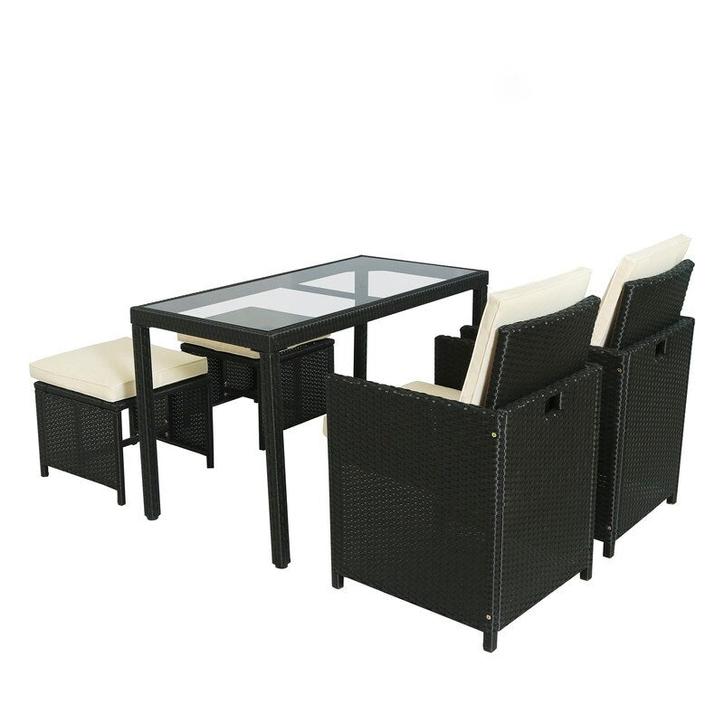 AOOLIVE 5-Piece Rattan Outdoor Patio Furniture Set with Beige Cushion