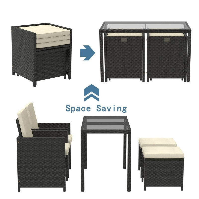 AOOLIVE 5-Piece Rattan Outdoor Patio Furniture Set with Beige Cushion