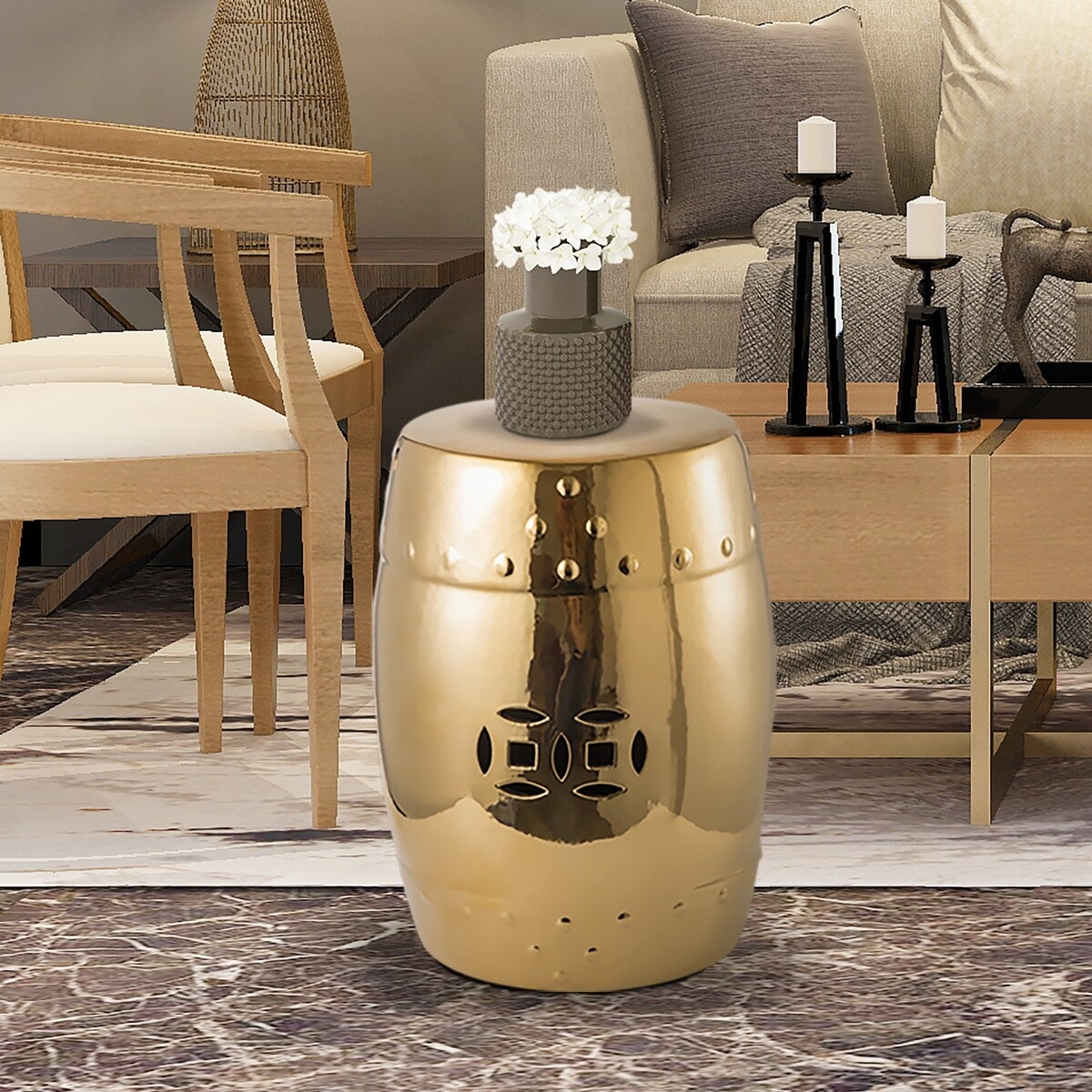AOOLIVE Hollow design ceramic garden stool,Indoor/Outdoor Decorative