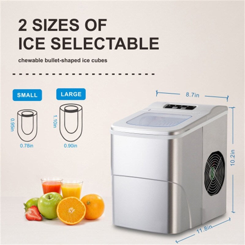 AOOLIVE Portable Ice Maker Machine,with Scoop and Basket,Silver