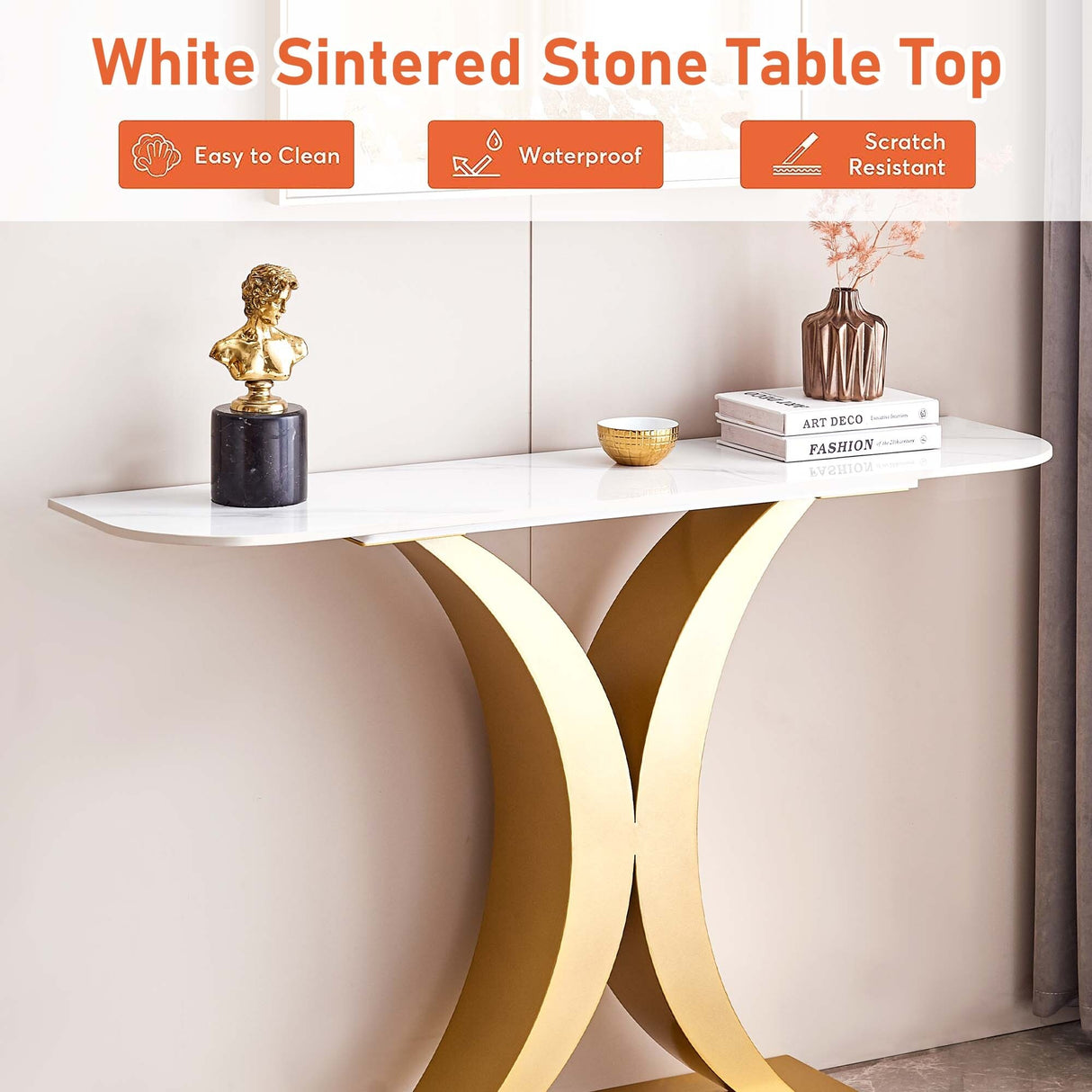Aukfa 47 inches Modern Console Table with Geometric Metal Base