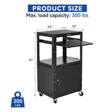 Adjustable AV Cart with Lock Cabinet and Keyboard Tray and USB Ports