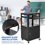 Adjustable AV Cart with Lock Cabinet and Keyboard Tray and USB Ports
