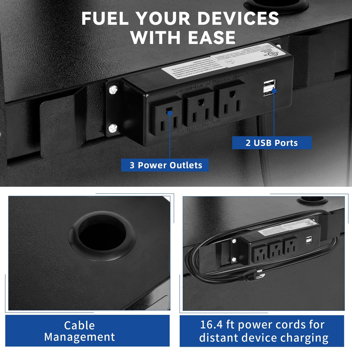 Adjustable AV Cart with Lock Cabinet and Keyboard Tray and USB Ports