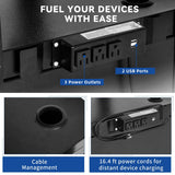 Adjustable AV Cart with Lock Cabinet and Keyboard Tray and USB Ports