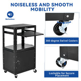 Adjustable AV Cart with Lock Cabinet and Keyboard Tray and USB Ports