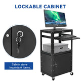 Adjustable AV Cart with Lock Cabinet and Keyboard Tray and USB Ports