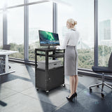 Adjustable AV Cart with Lock Cabinet and Keyboard Tray and USB Ports