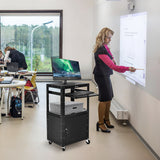 Adjustable AV Cart with Lock Cabinet and Keyboard Tray and USB Ports