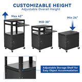Adjustable AV Cart with Lock Cabinet and Keyboard Tray and USB Ports