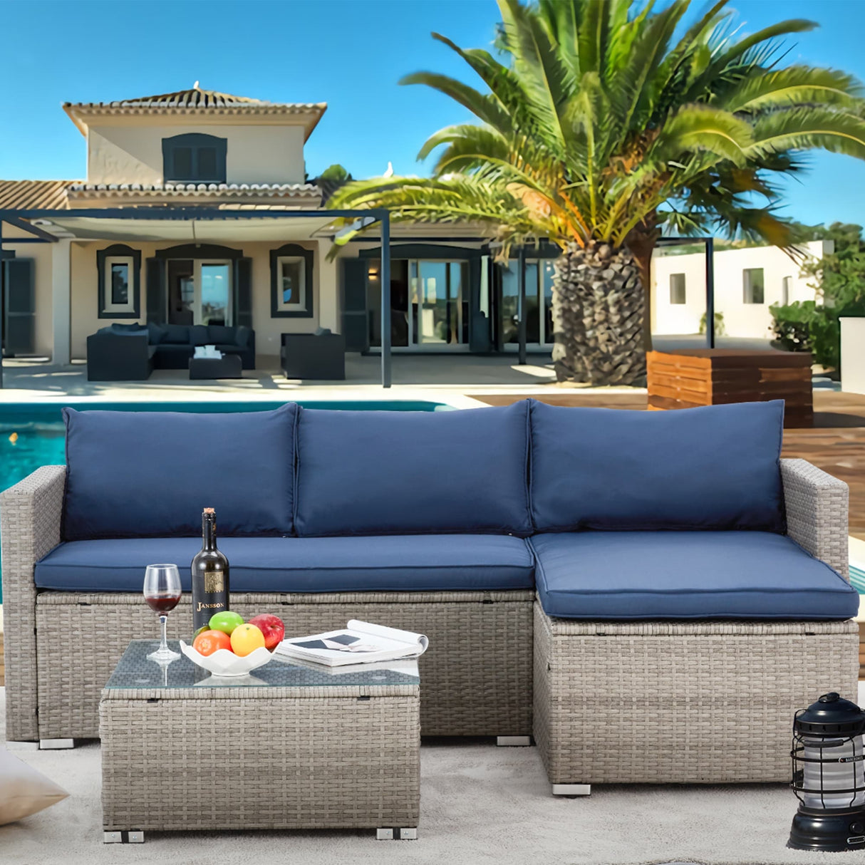 AVAWING 3-Piece Patio Furniture Set Outdoor Rattan Conversation Set