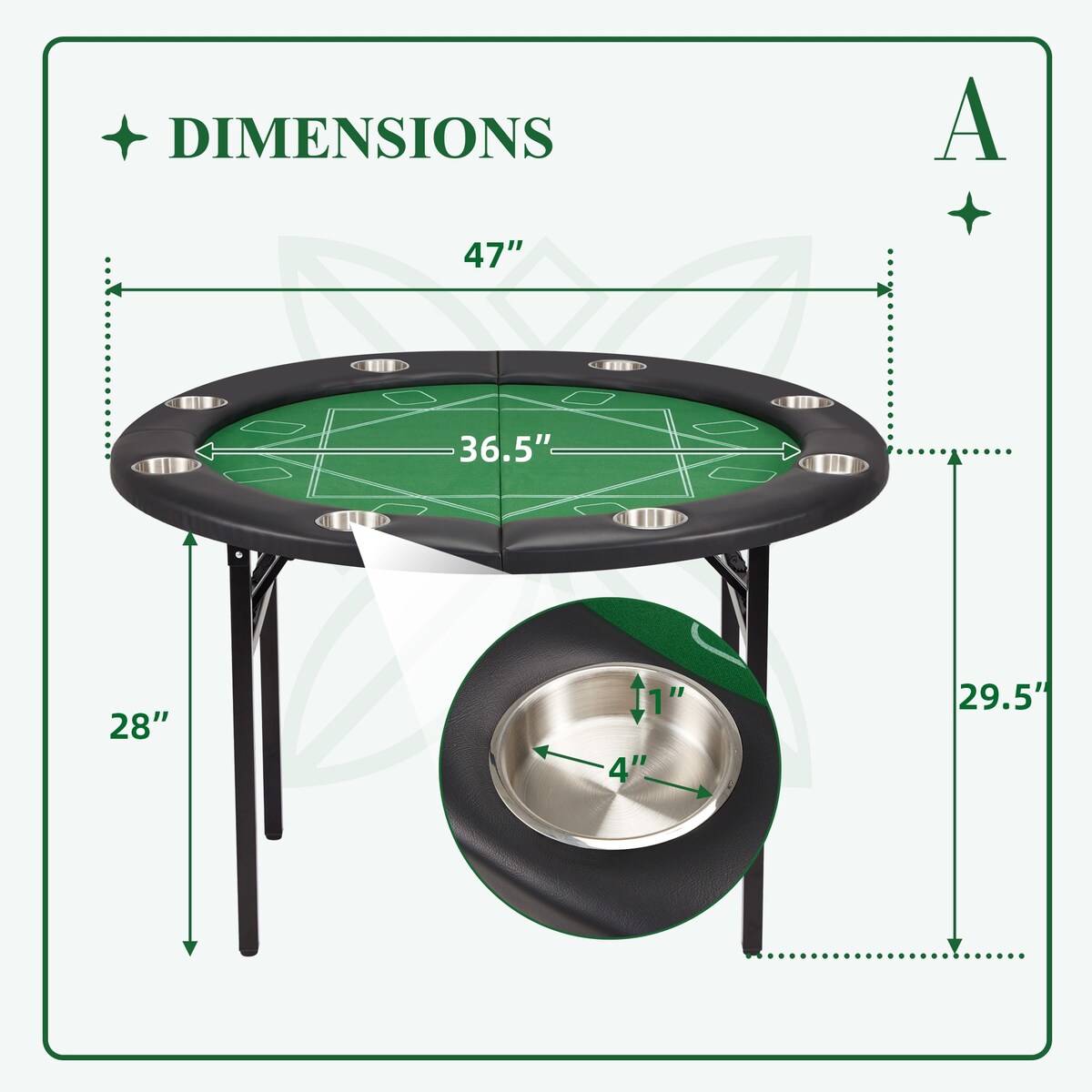 AVAWING 8 Players Poker Table Round Folding Gaming Table