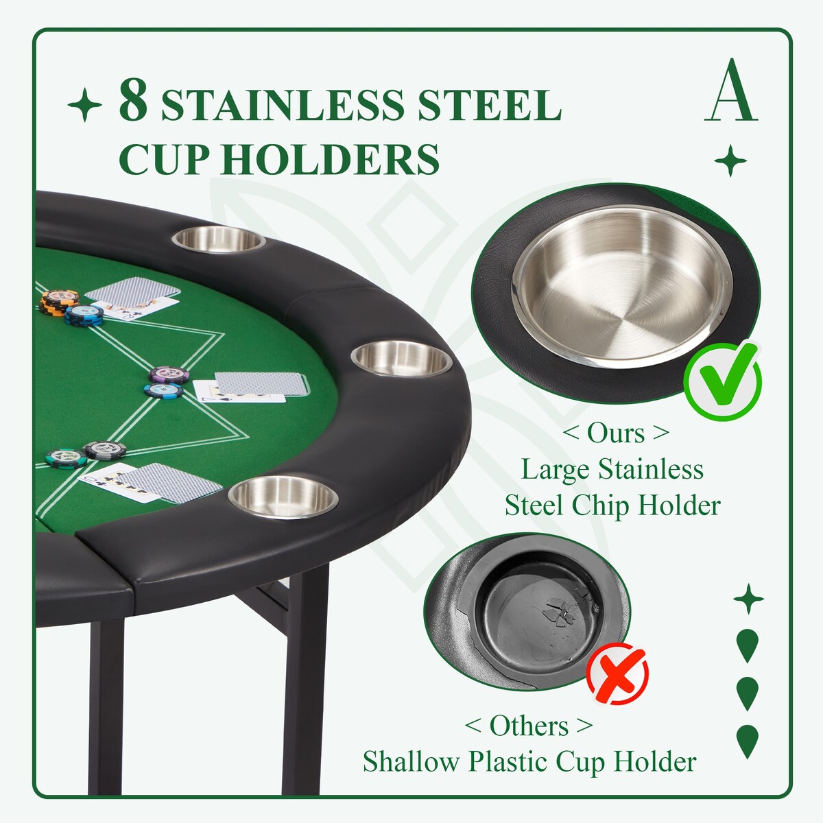 AVAWING 8 Players Poker Table Round Folding Gaming Table