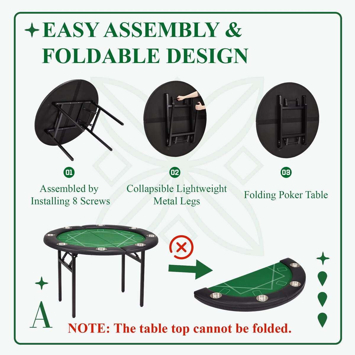 AVAWING 8 Players Poker Table Round Folding Gaming Table