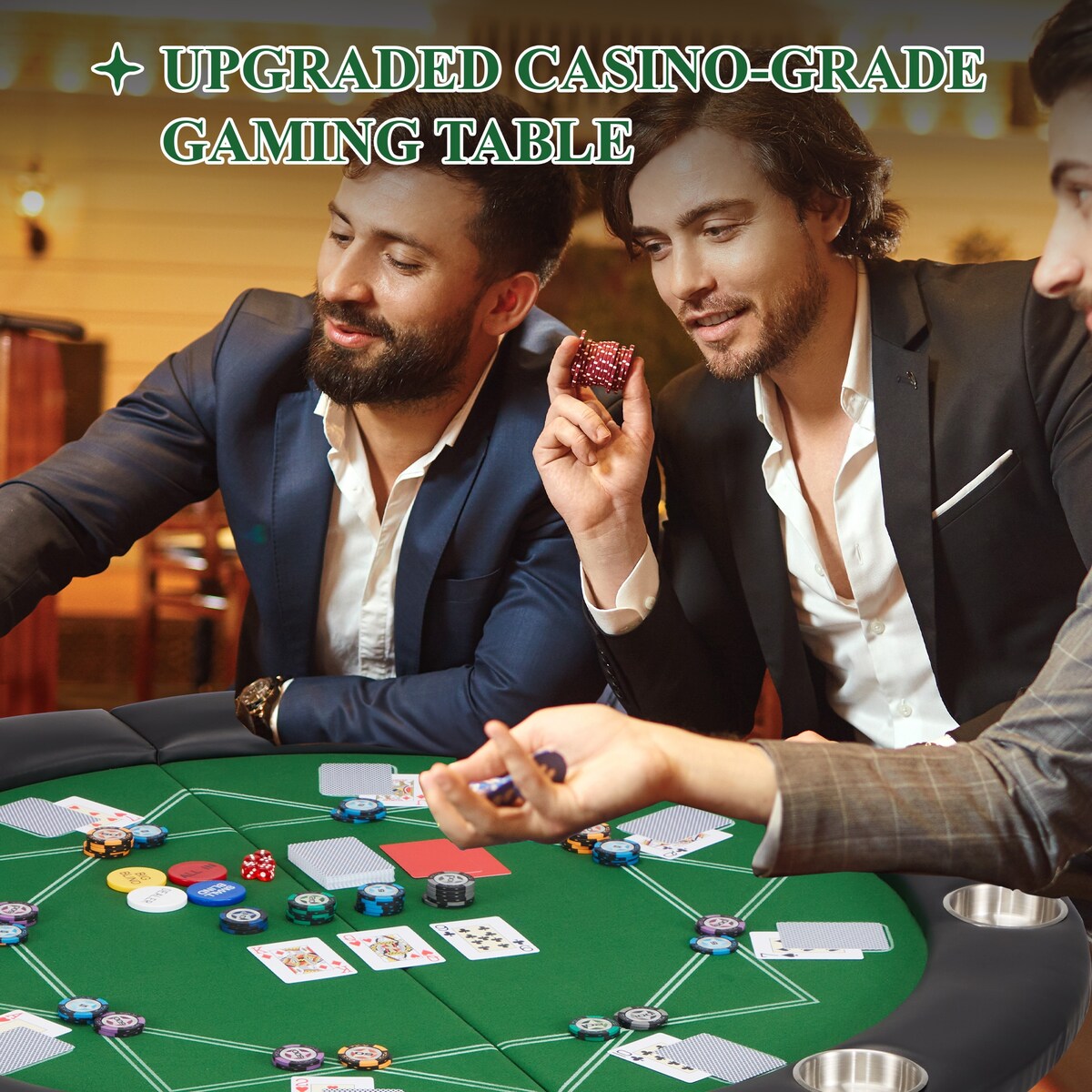 AVAWING 8 Players Poker Table Round Folding Gaming Table