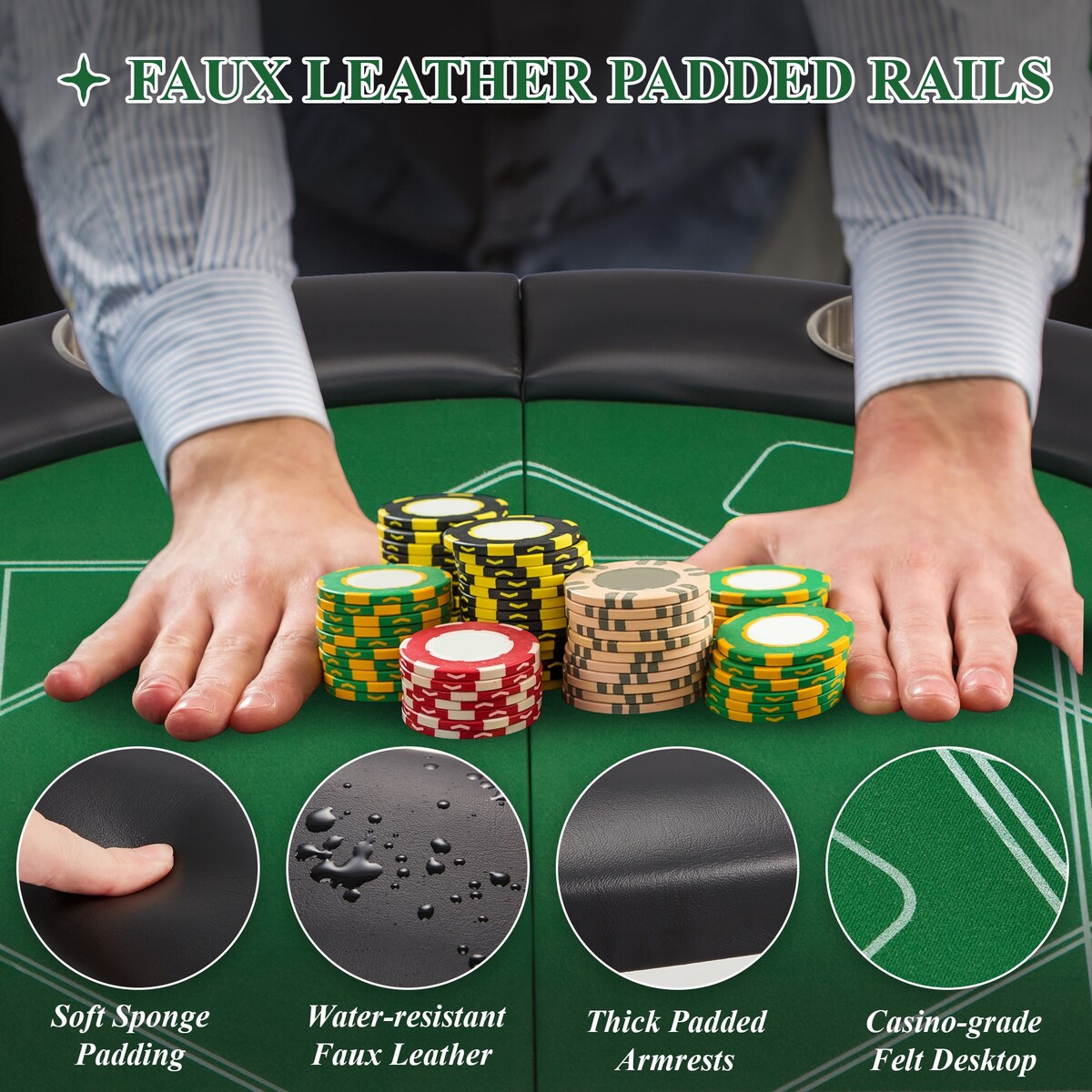 AVAWING 8 Players Poker Table Round Folding Gaming Table