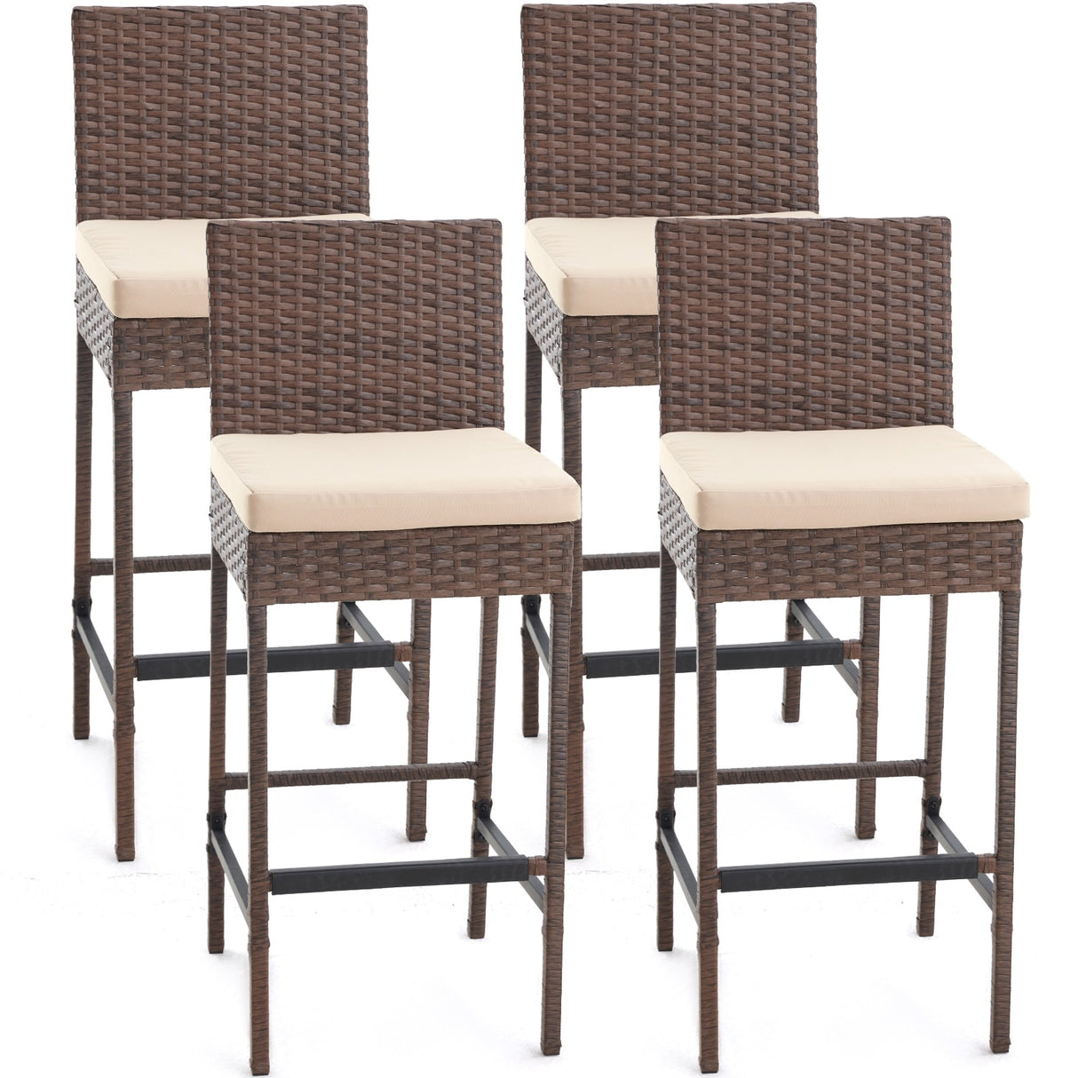 AVAWING Outdoor Wicker Barstools Patio Rattan Bar Height Chairs Set of 4